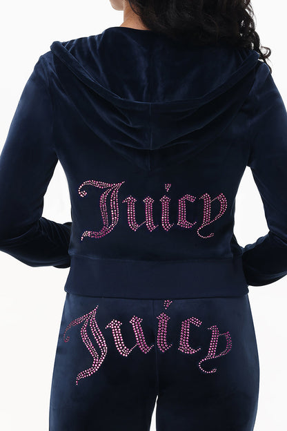 Technicolor Customizable Big Bling Velour Hoodie - Regal Blue - Juicy Couture