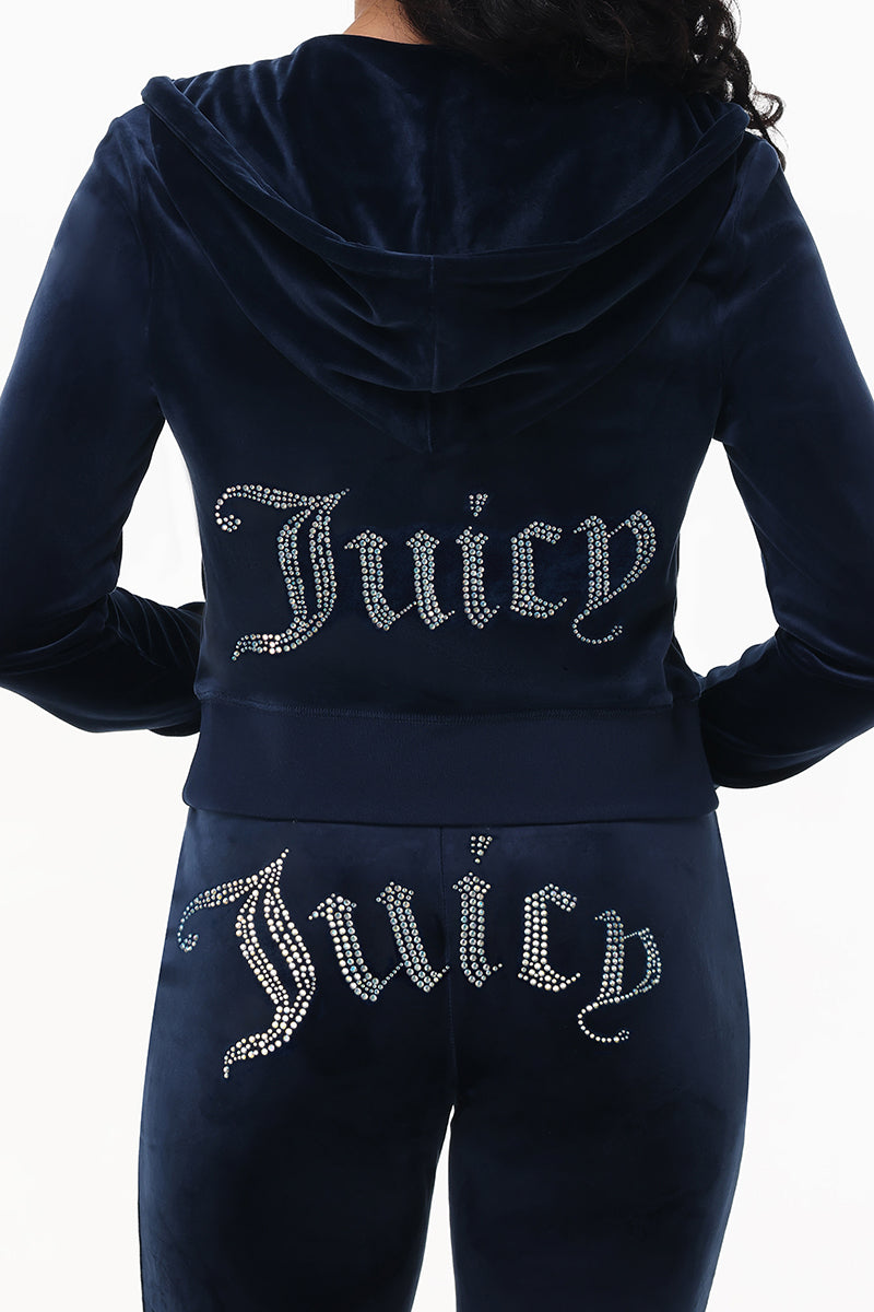 Technicolor Customizable Big Bling Velour Hoodie - Regal Blue - Juicy Couture