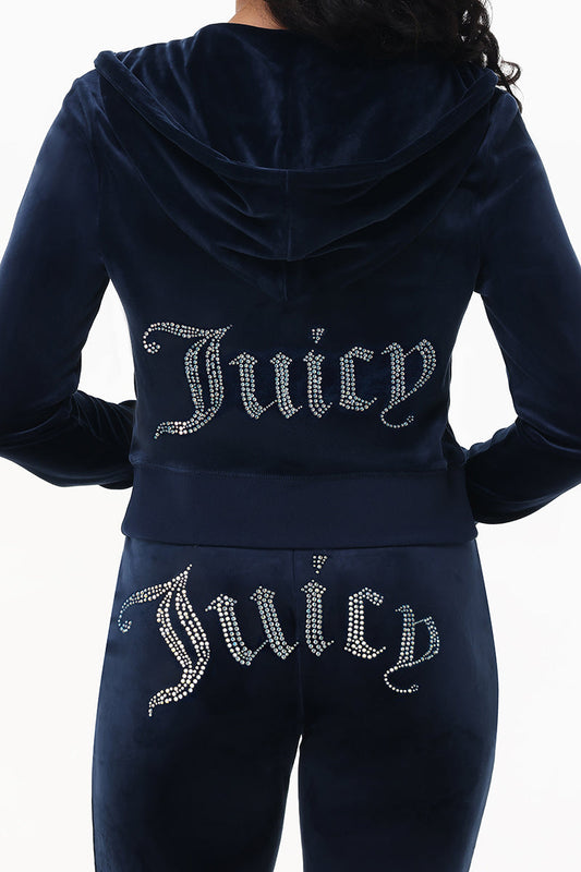 Technicolor Customizable Big Bling Velour Hoodie - Regal Blue - Juicy Couture