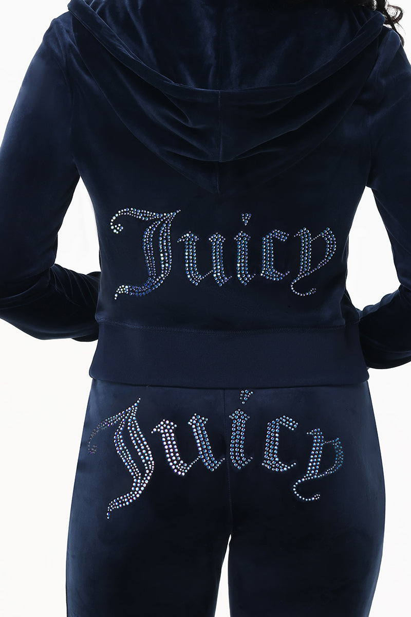 Technicolor Customizable Big Bling Velour Hoodie - Regal Blue - Juicy Couture