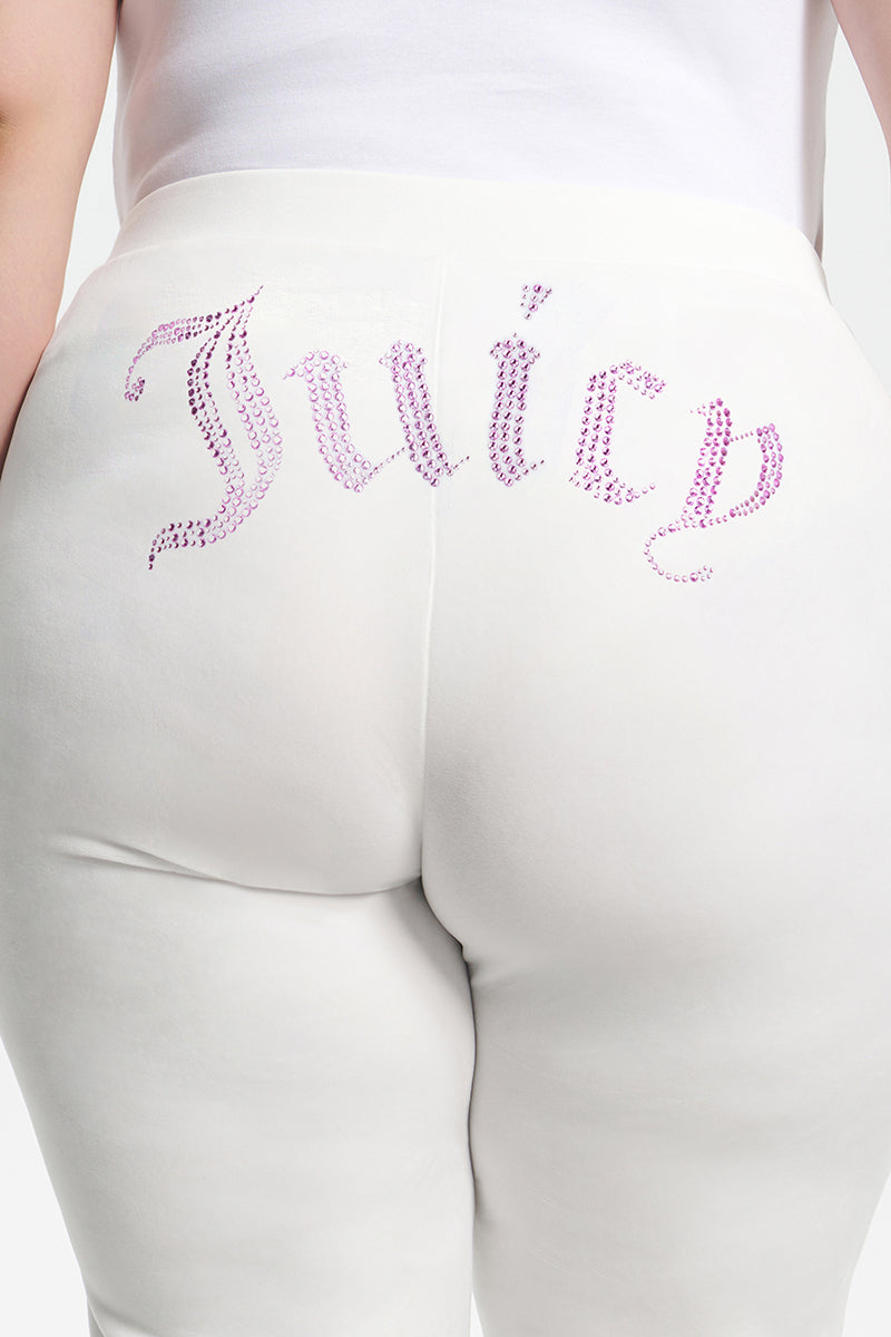 Plus-Size Technicolor Customizable Big Bling Velour Track Pants - Angel - Juicy Couture