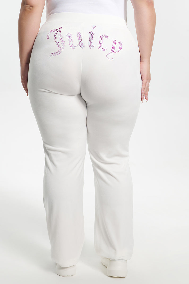 Plus-Size Technicolor Customizable Big Bling Velour Track Pants - Angel - Juicy Couture