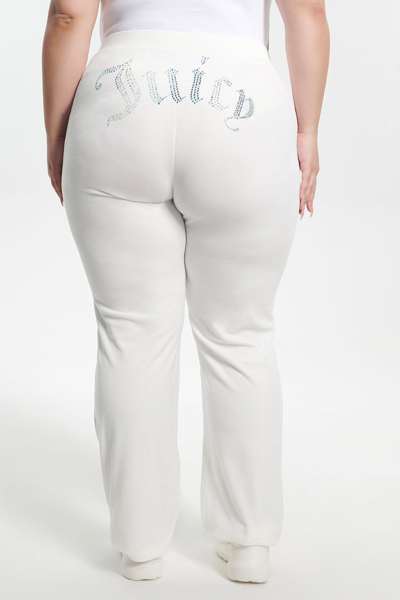 Plus-Size Technicolor Customizable Big Bling Velour Track Pants - Angel - Juicy Couture