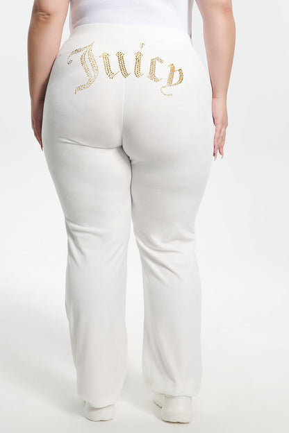 Plus-Size Technicolor Customizable Big Bling Velour Track Pants - Angel - Juicy Couture