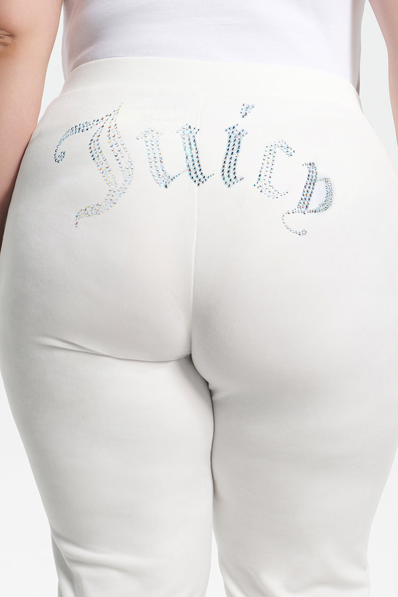 Plus-Size Technicolor Customizable Big Bling Velour Track Pants - Angel - Juicy Couture