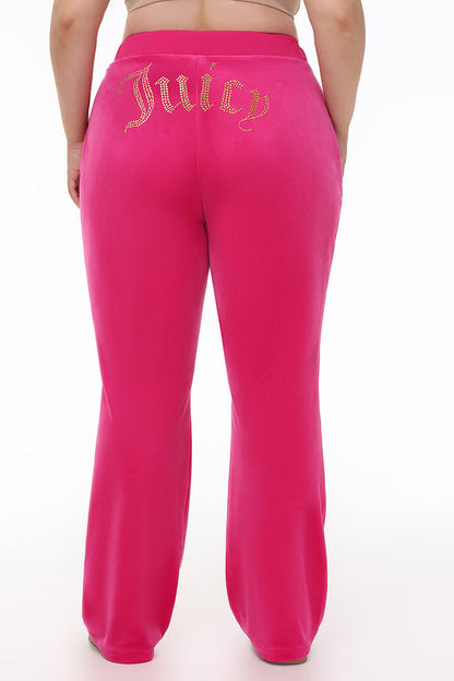 Plus-Size Technicolor Customizable Big Bling Velour Track Pants - Free Love - Juicy Couture