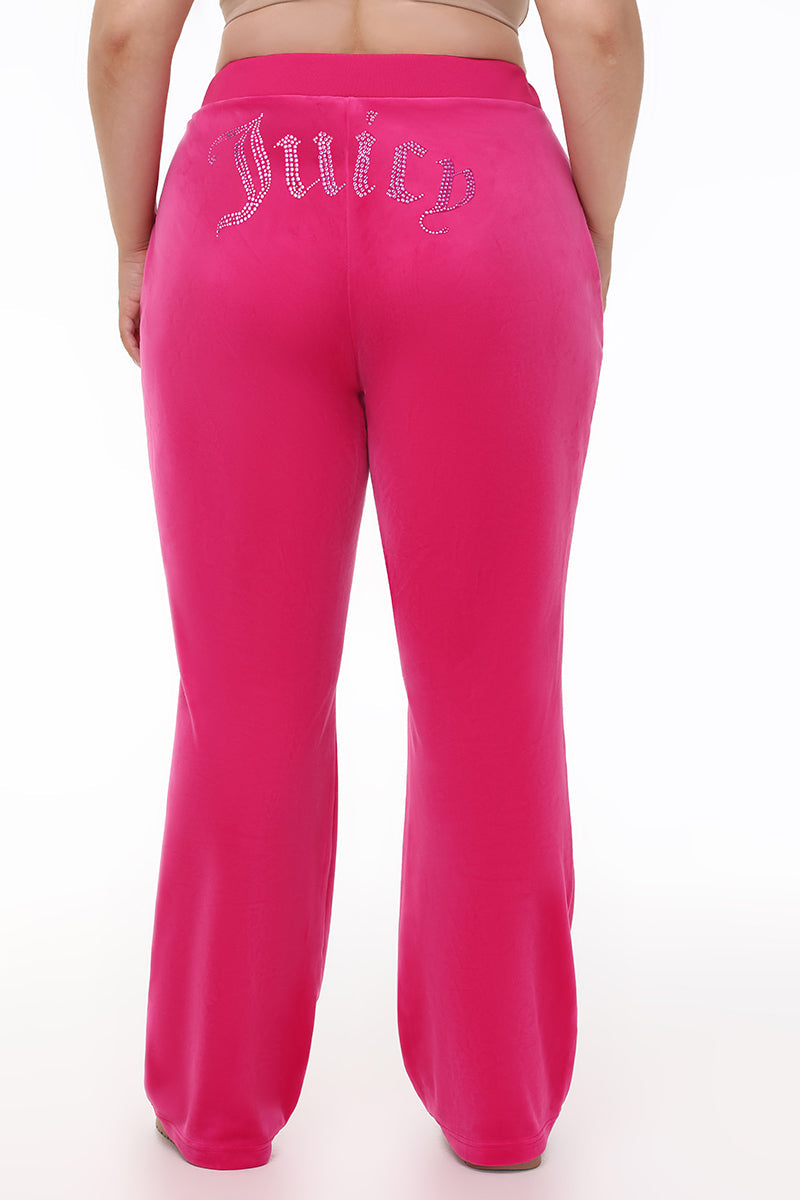 Plus-Size Technicolor Customizable Big Bling Velour Track Pants - Free Love - Juicy Couture