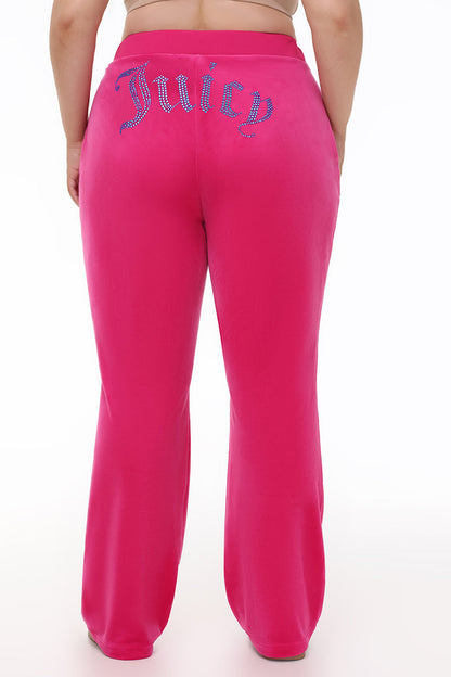 Plus-Size Technicolor Customizable Big Bling Velour Track Pants - Free Love - Juicy Couture
