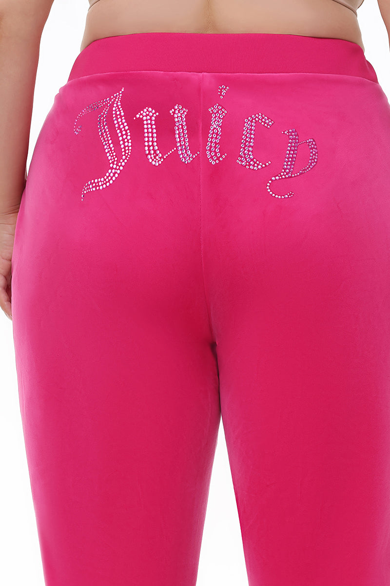 Plus-Size Technicolor Customizable Big Bling Velour Track Pants - Free Love - Juicy Couture