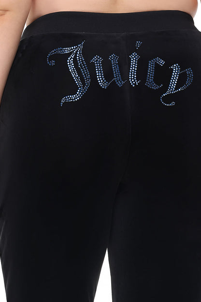 Plus-Size Technicolor Customizable Big Bling Velour Track Pants - Liquorice - Juicy Couture