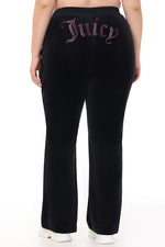 Plus-Size Technicolor Customizable Big Bling Velour Track Pants - Liquorice - Juicy Couture