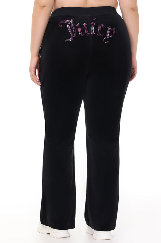 Plus-Size Technicolor Customizable Big Bling Velour Track Pants - Liquorice - Juicy Couture