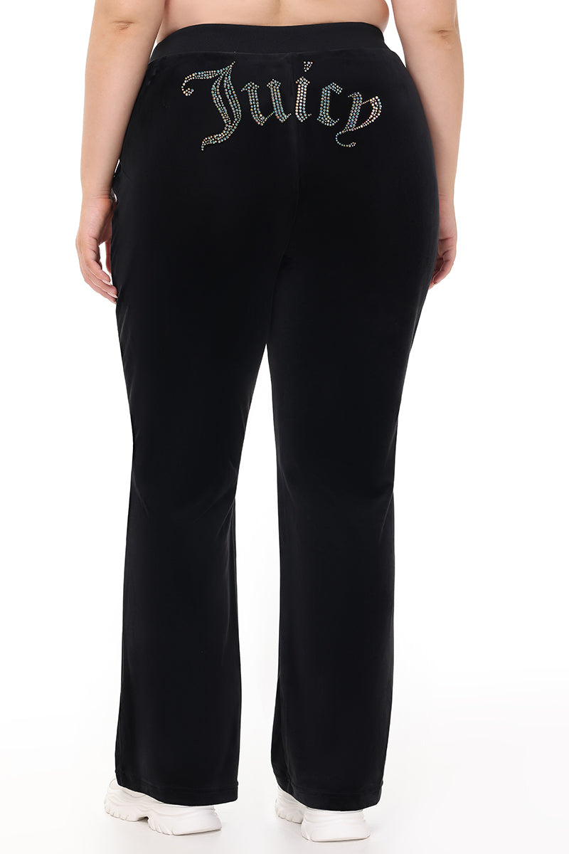 Plus-Size Technicolor Customizable Big Bling Velour Track Pants - Liquorice - Juicy Couture