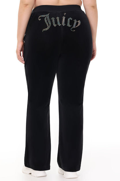 Plus-Size Technicolor Customizable Big Bling Velour Track Pants - Liquorice - Juicy Couture
