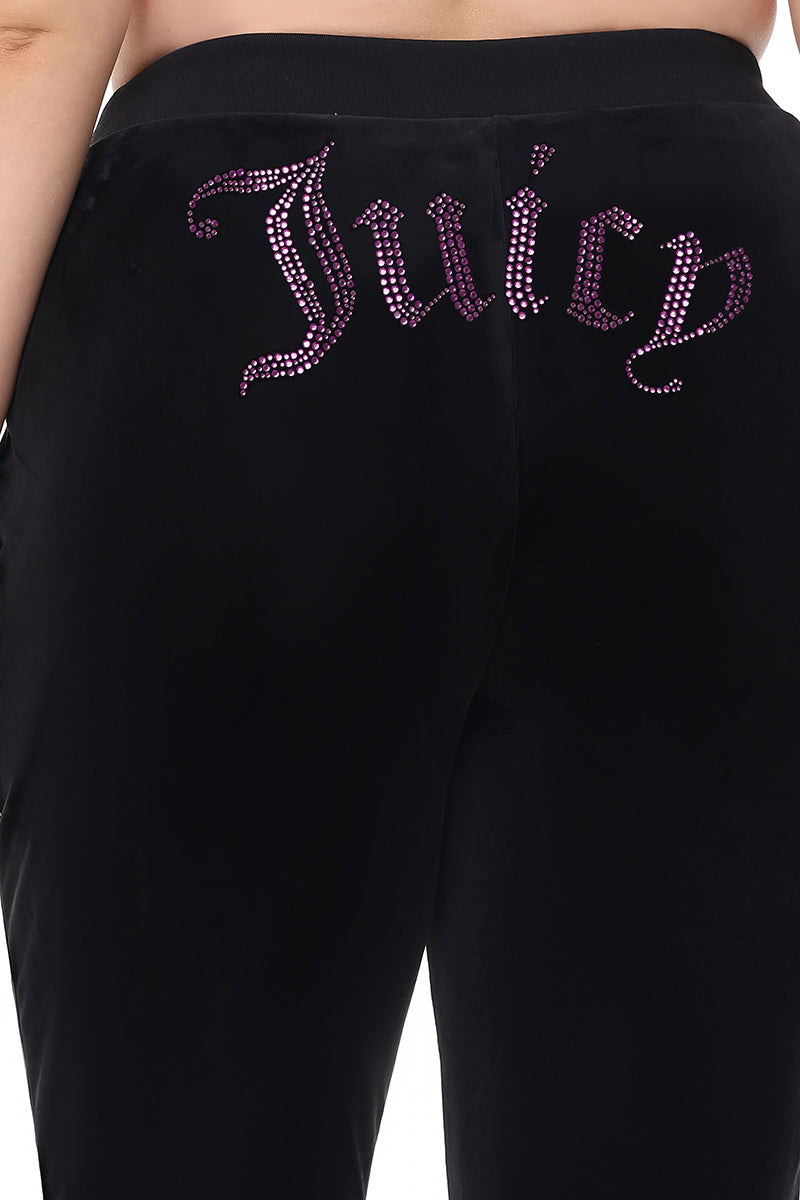 Plus-Size Technicolor Customizable Big Bling Velour Track Pants - Liquorice - Juicy Couture