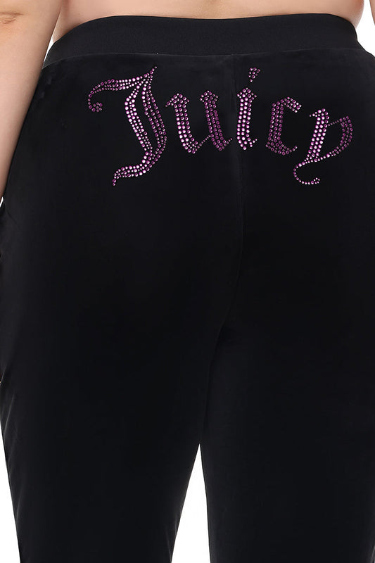 Plus-Size Technicolor Customizable Big Bling Velour Track Pants - Liquorice - Juicy Couture