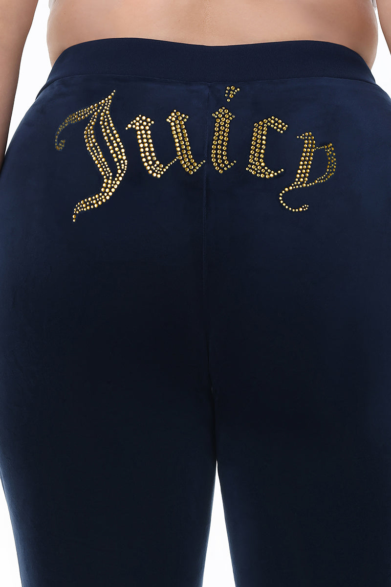 Plus-Size Technicolor Customizable Big Bling Velour Track Pants - Regal Blue - Juicy Couture