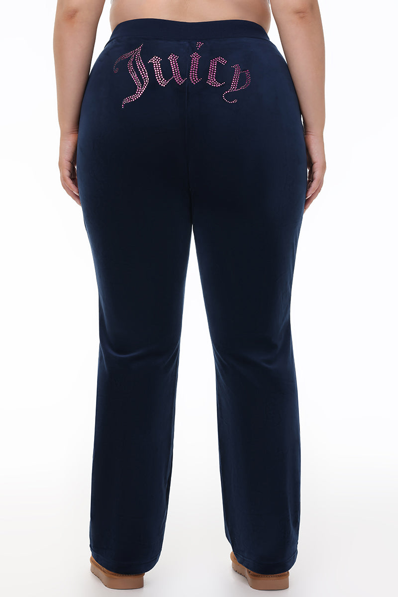 Plus-Size Technicolor Customizable Big Bling Velour Track Pants - Regal Blue - Juicy Couture