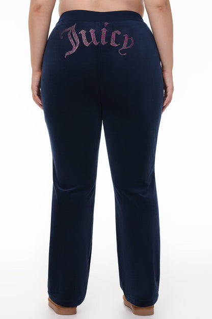 Plus-Size Technicolor Customizable Big Bling Velour Track Pants - Regal Blue - Juicy Couture