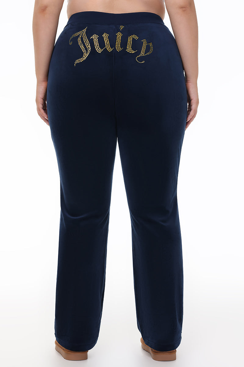 Plus-Size Technicolor Customizable Big Bling Velour Track Pants - Regal Blue - Juicy Couture