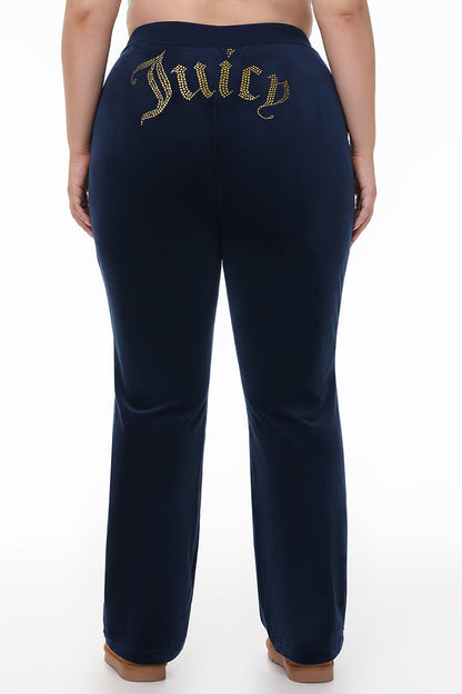 Plus-Size Technicolor Customizable Big Bling Velour Track Pants - Regal Blue - Juicy Couture