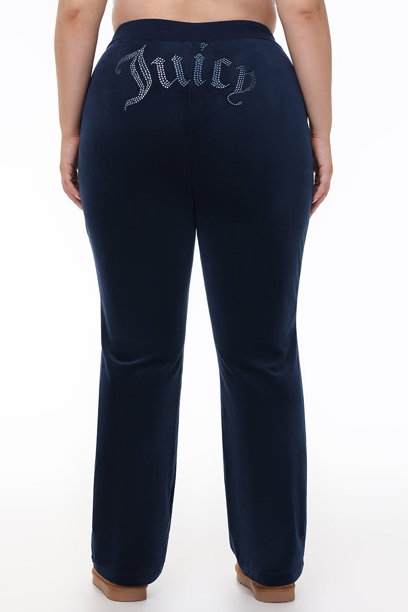 Plus-Size Technicolor Customizable Big Bling Velour Track Pants - Regal Blue - Juicy Couture