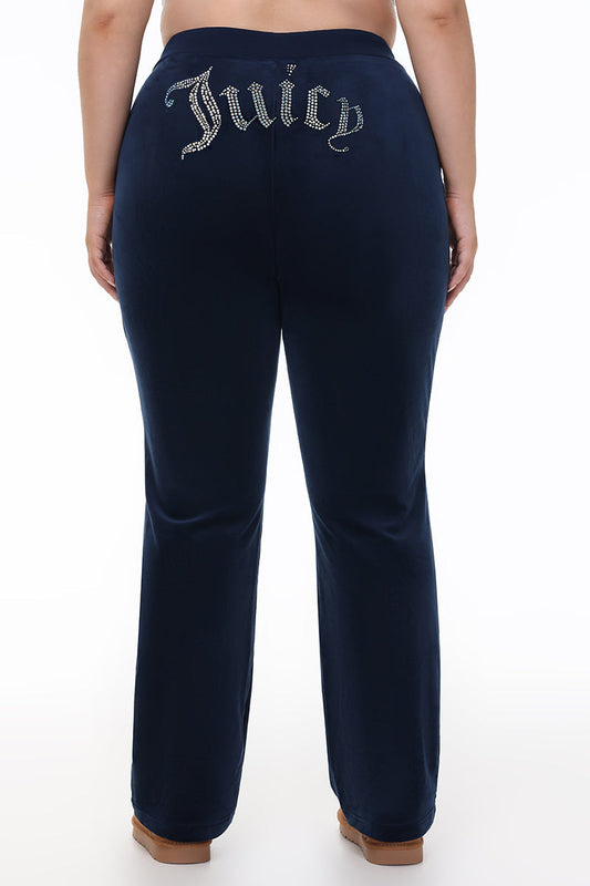 Plus-Size Technicolor Customizable Big Bling Velour Track Pants - Regal Blue - Juicy Couture