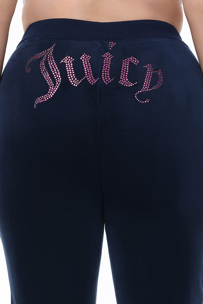 Plus-Size Technicolor Customizable Big Bling Velour Track Pants - Regal Blue - Juicy Couture