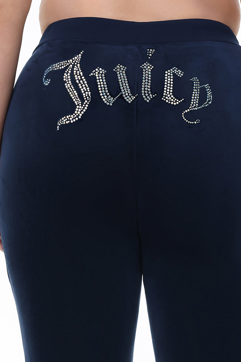 Plus-Size Technicolor Customizable Big Bling Velour Track Pants - Regal Blue - Juicy Couture