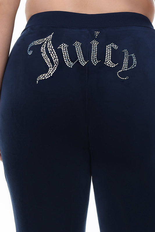 Plus-Size Technicolor Customizable Big Bling Velour Track Pants - Regal Blue - Juicy Couture
