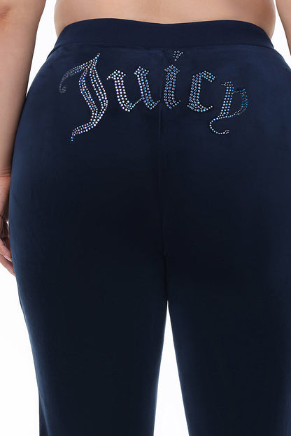 Plus-Size Technicolor Customizable Big Bling Velour Track Pants - Regal Blue - Juicy Couture