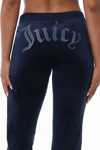 Technicolor Customizable Big Bling Velour Track Pants - Regal Blue - Juicy Couture