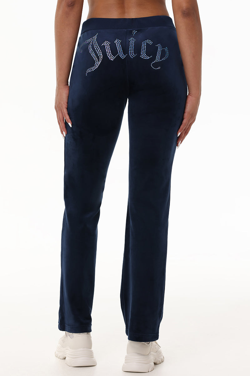 Technicolor Customizable Big Bling Velour Track Pants - Regal Blue - Juicy Couture