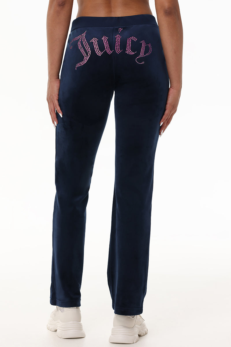Technicolor Customizable Big Bling Velour Track Pants - Regal Blue - Juicy Couture
