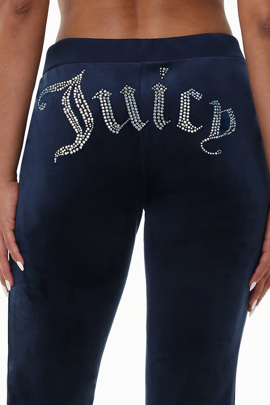 Technicolor Customizable Big Bling Velour Track Pants - Regal Blue - Juicy Couture
