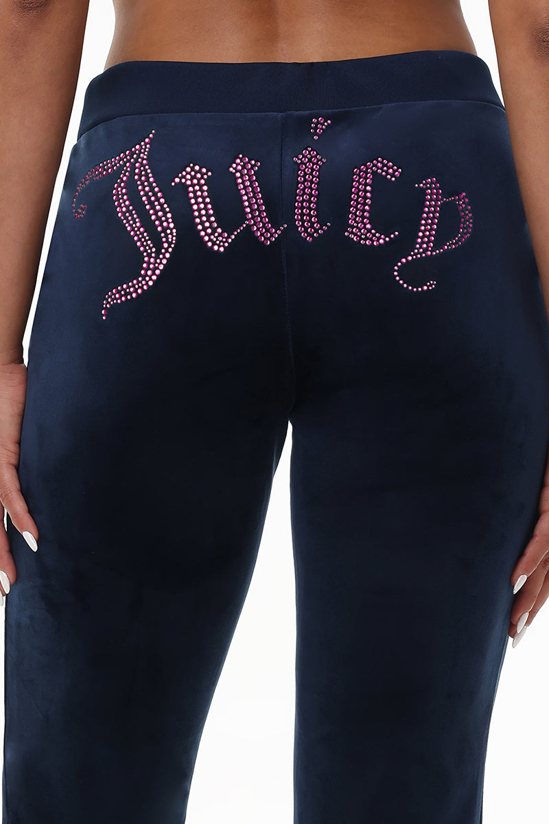 Technicolor Customizable Big Bling Velour Track Pants - Regal Blue - Juicy Couture