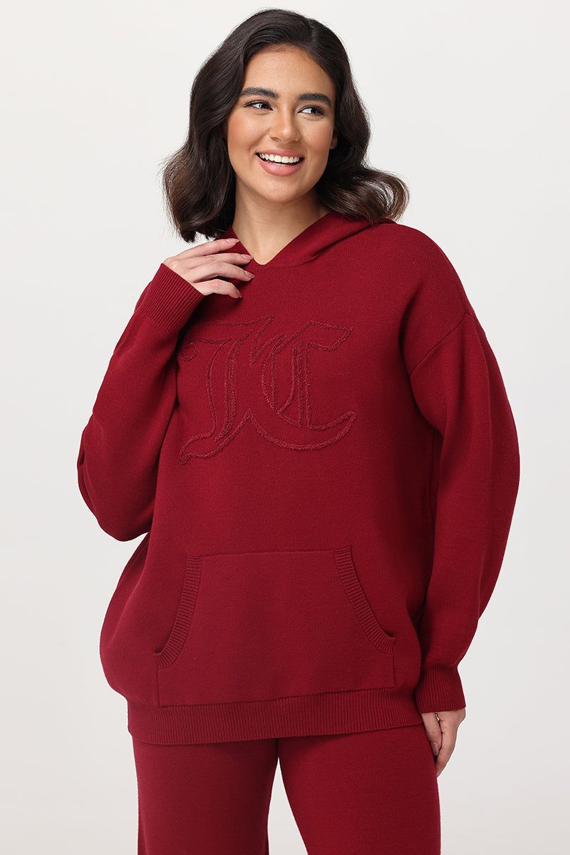 Embroidered Oversized Hoodie - Red Dahlia - Juicy Couture