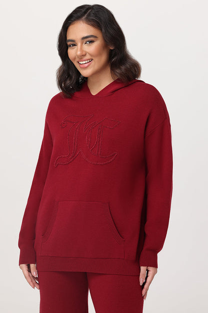 Embroidered Oversized Hoodie - Red Dahlia - Juicy Couture