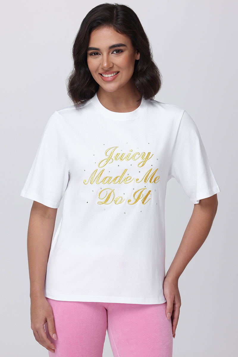 Made Me Do It Heritage Oversized Tee - Bleached White - Juicy Couture