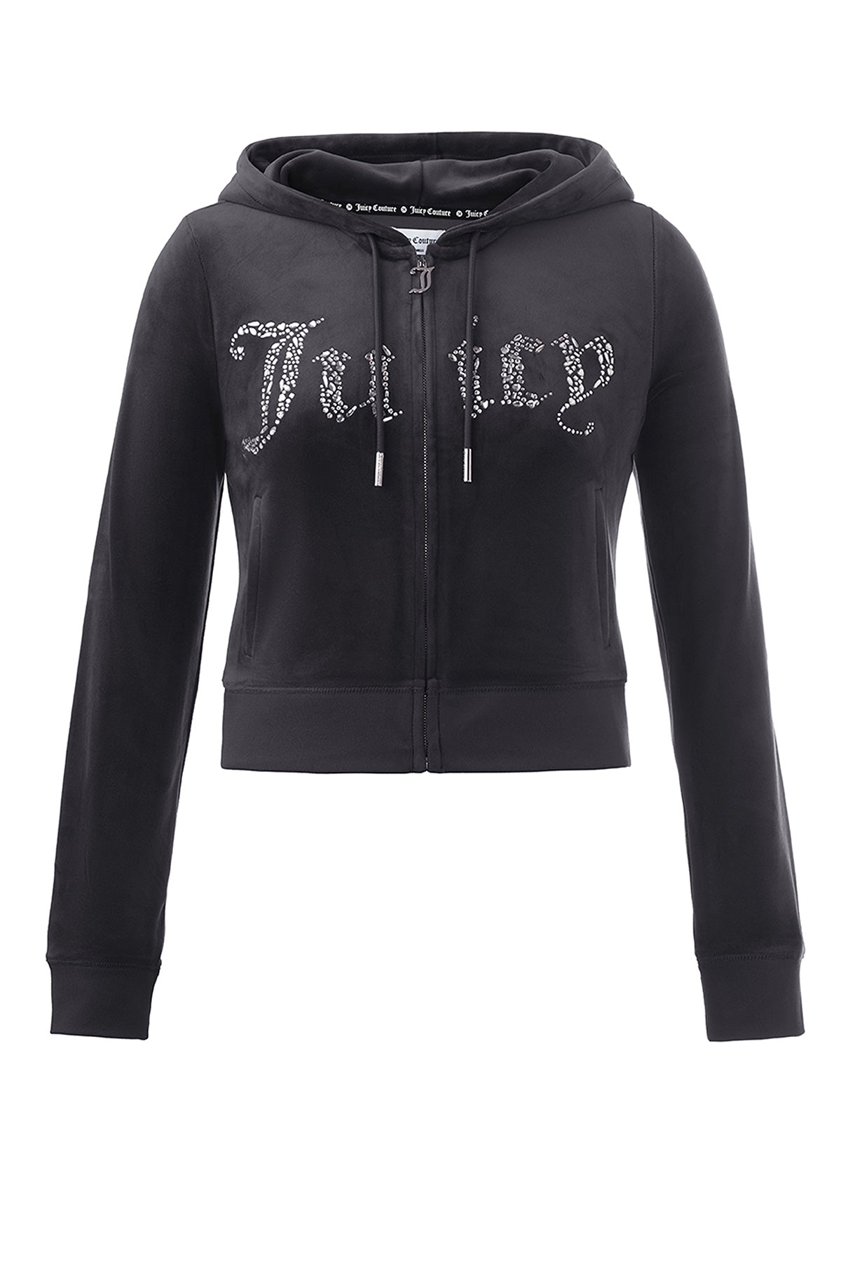 Front Mixed Crystals Velour Hoodie - Titanium - Juicy Couture