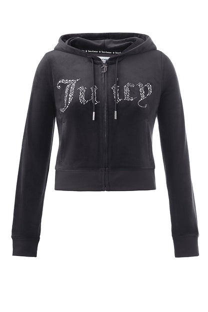 Front Mixed Crystals Velour Hoodie - Titanium - Juicy Couture