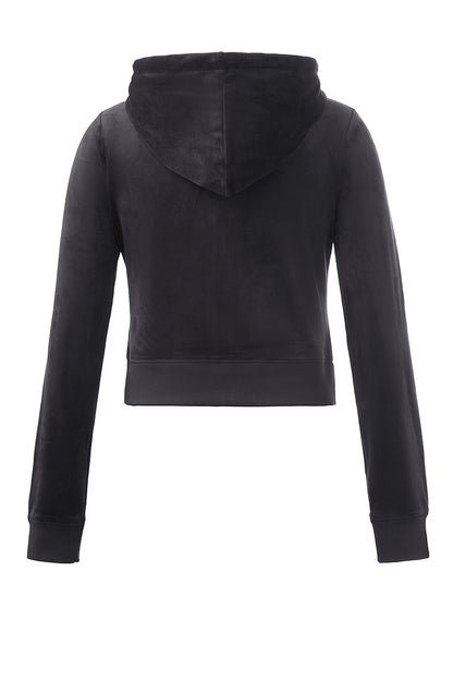 Front Mixed Crystals Velour Hoodie - Titanium - Juicy Couture