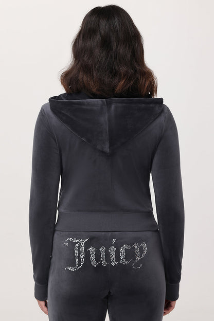Front Mixed Crystals Velour Hoodie - Titanium - Juicy Couture
