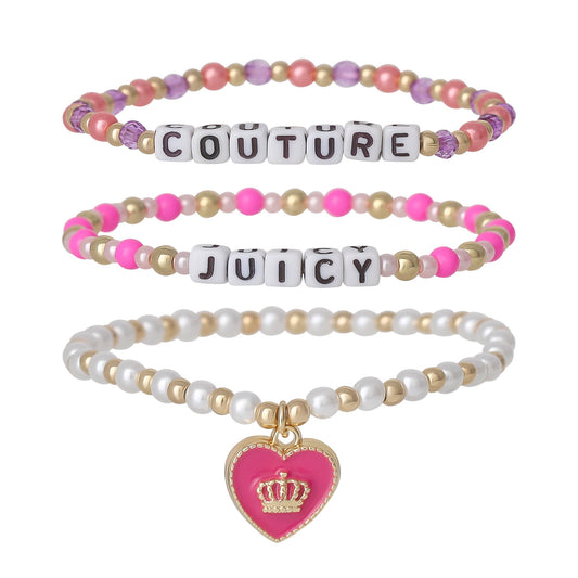 Kids Choose Juicy Heart Charm 3 Piece Beaded Bracelet Set - Goldtone - Juicy Couture