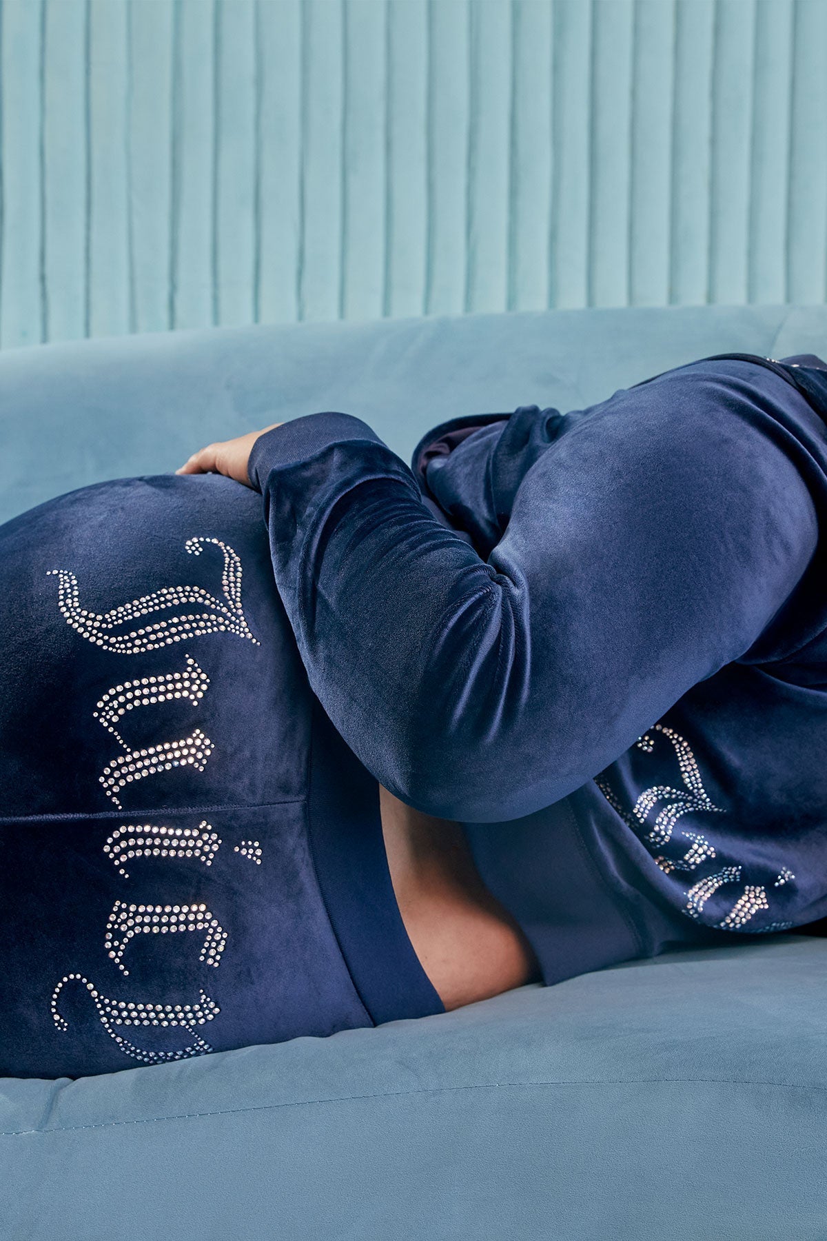 Plus-Size Technicolor Customizable Big Bling Velour Track Pants - Regal Blue - Juicy Couture
