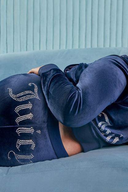 Plus-Size Technicolor Customizable Big Bling Velour Track Pants - Regal Blue - Juicy Couture