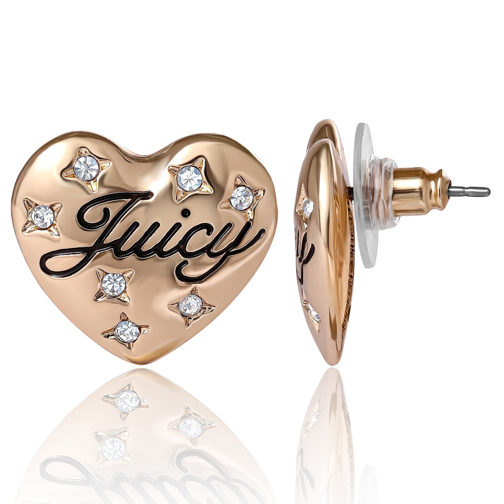 Juicy Crystal-Embellished Heart Stud Earrings - Goldtone - Juicy Couture