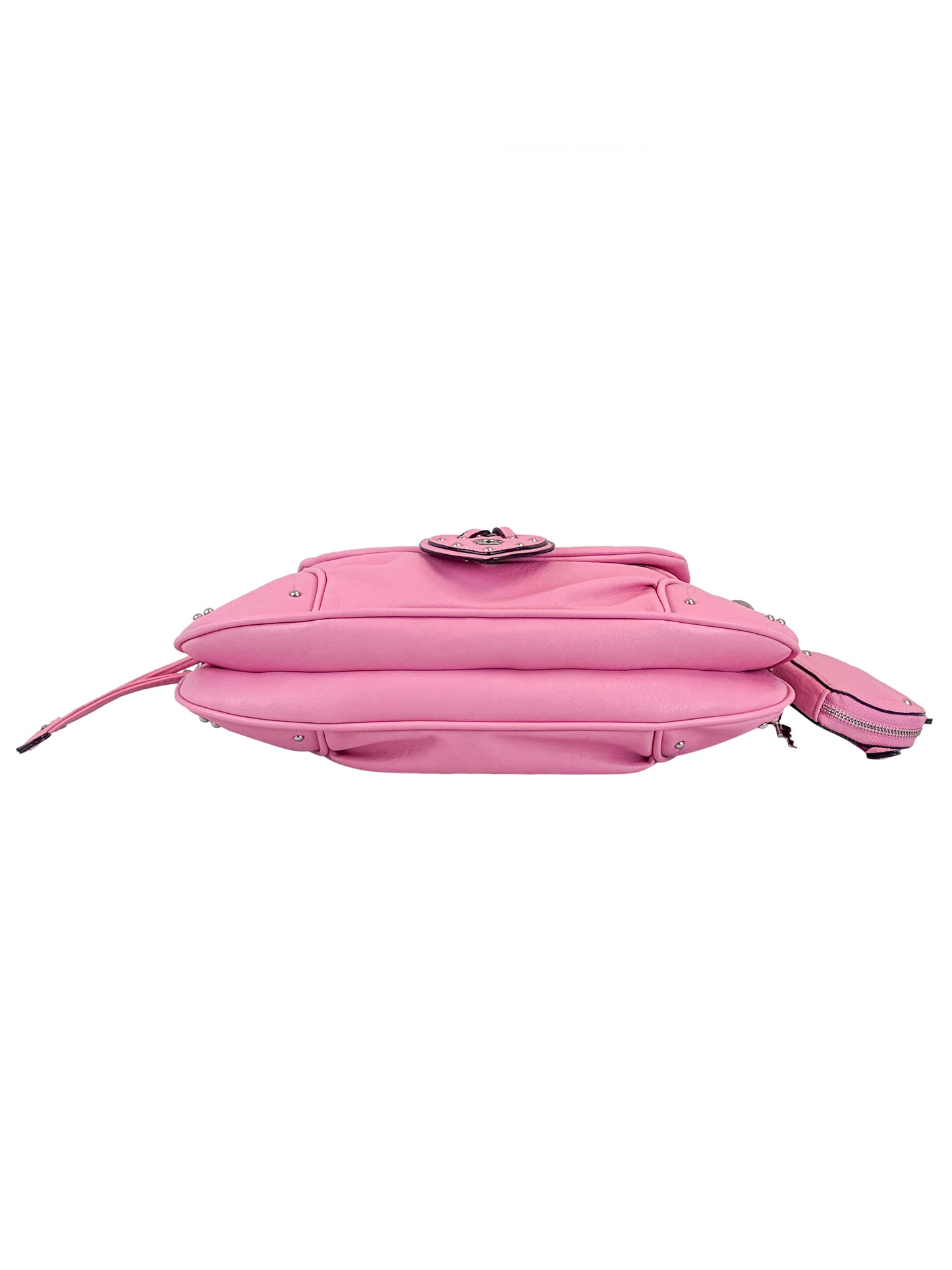 The Vintage Vibes Hobo Bag in pink features a side profile, flap closure, and a small zippered pouch on the strap—ideal for fans of stylish handbags with vintage charm.