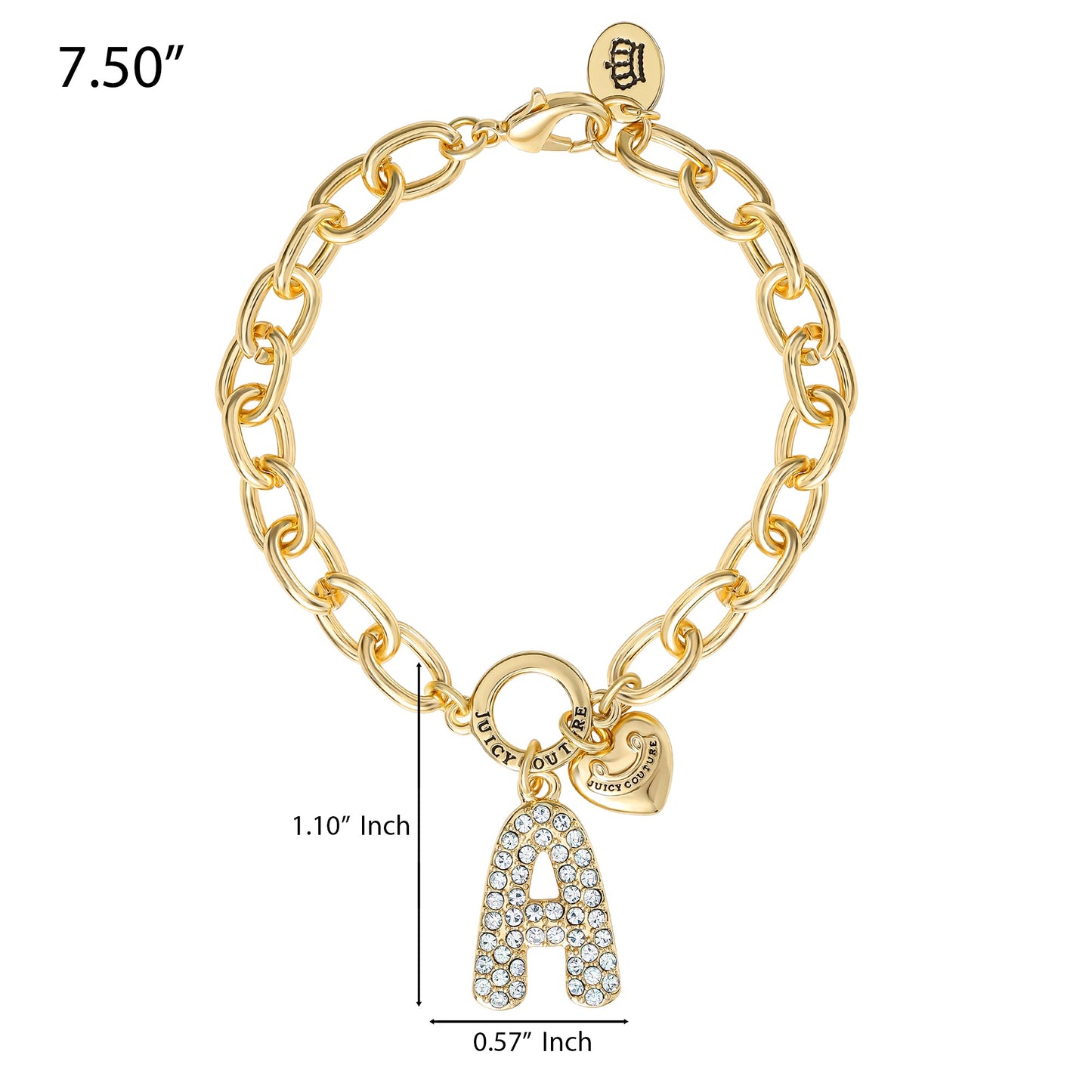 Pavé Initial Charm Bracelet, Letter A - Goldtone - Juicy Couture