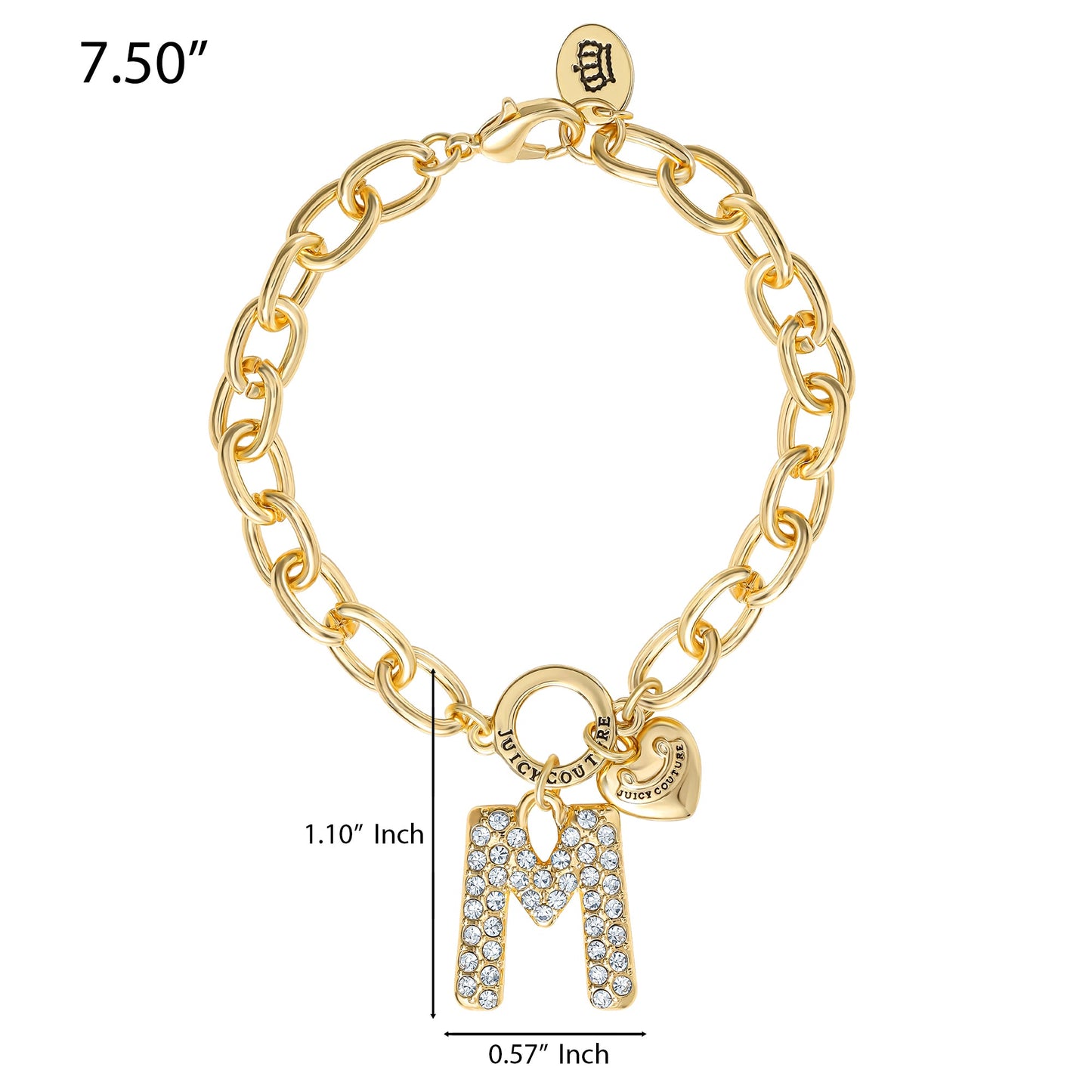 Pavé Initial Charm Bracelet, Letter M - Goldtone - Juicy Couture